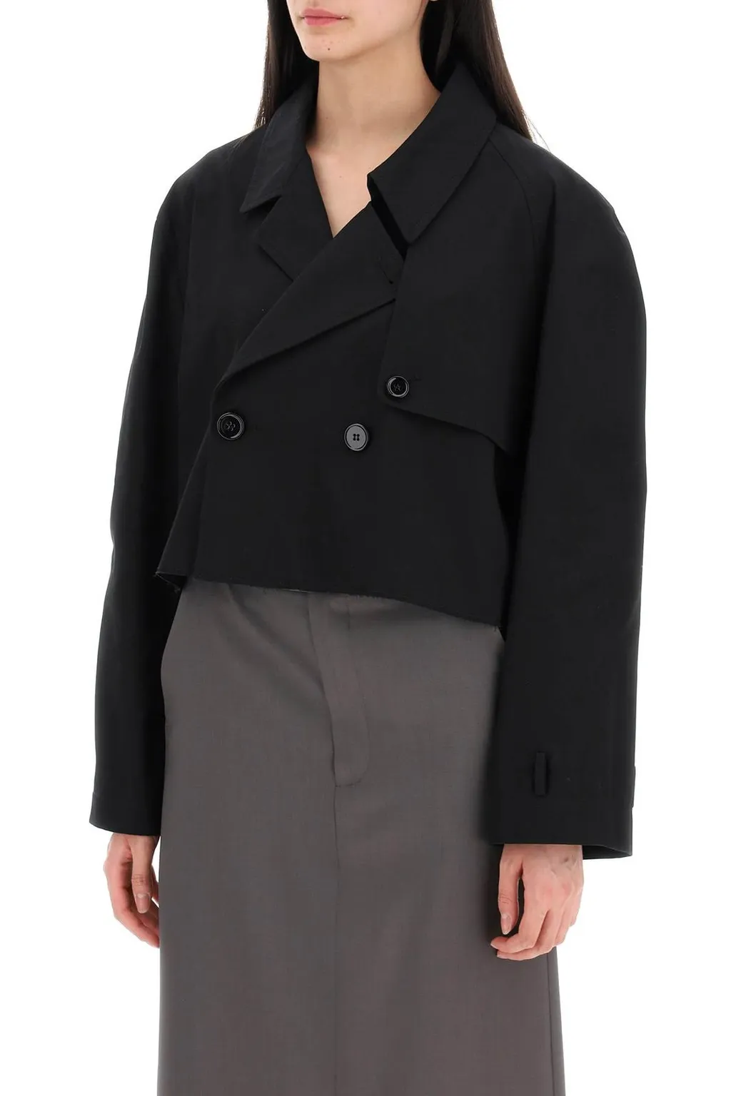 Double-Breasted Raw-Cut Cropped Jacket