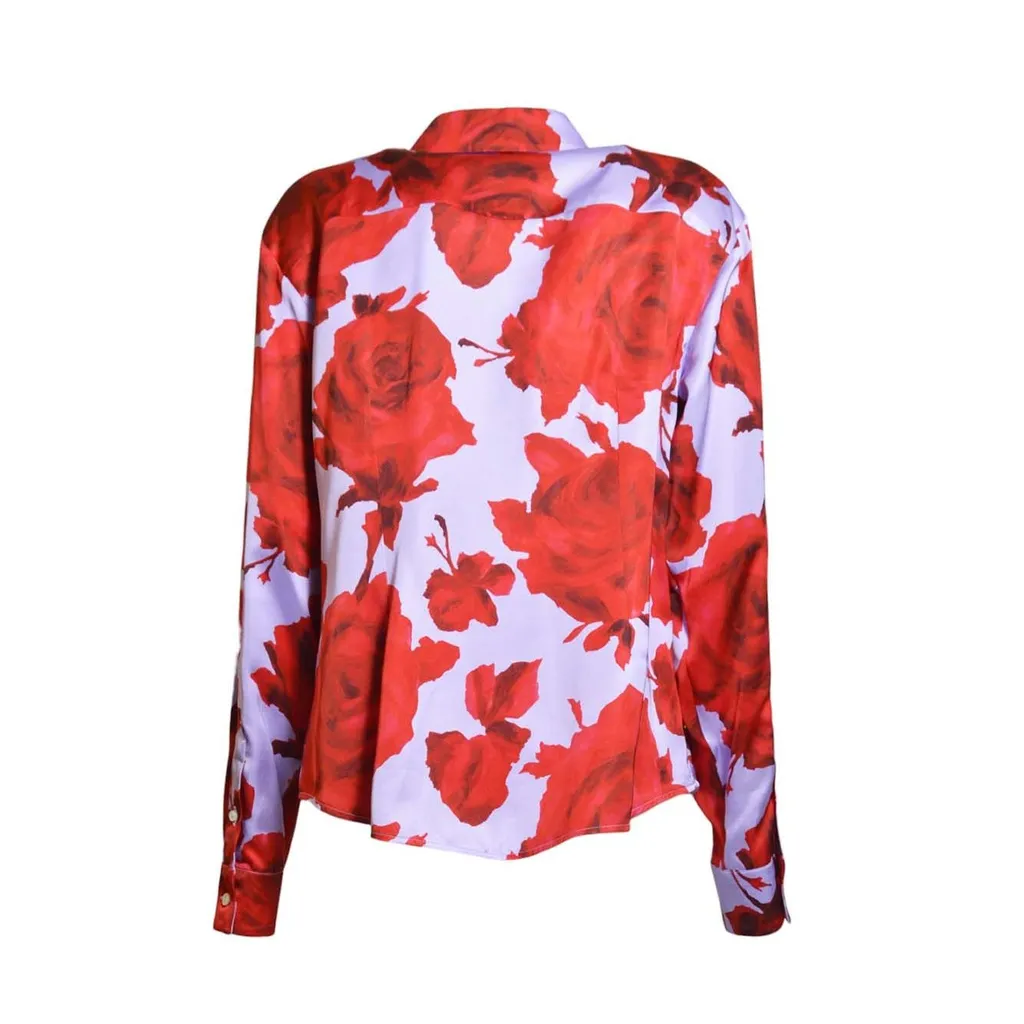 Floral-Detailed Curved Hem Shirt