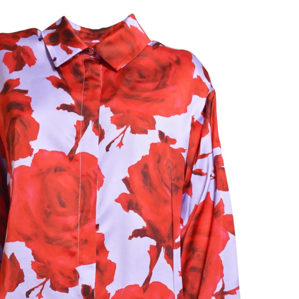 Floral-Detailed Curved Hem Shirt