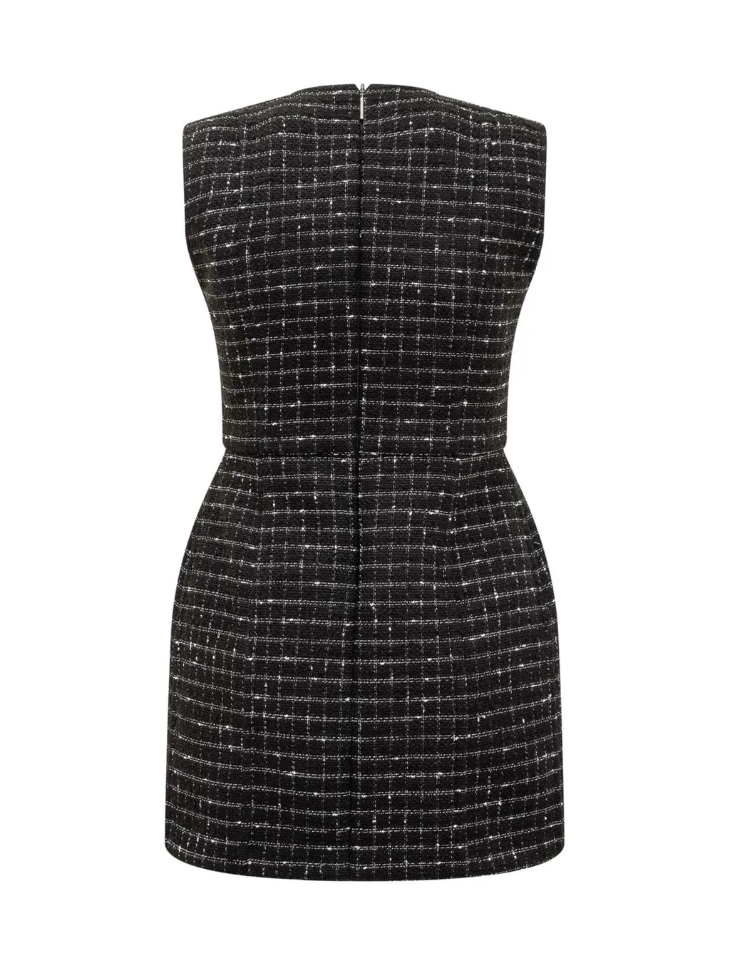 Checked Embellished Sleeveless Tweed Mini Dress