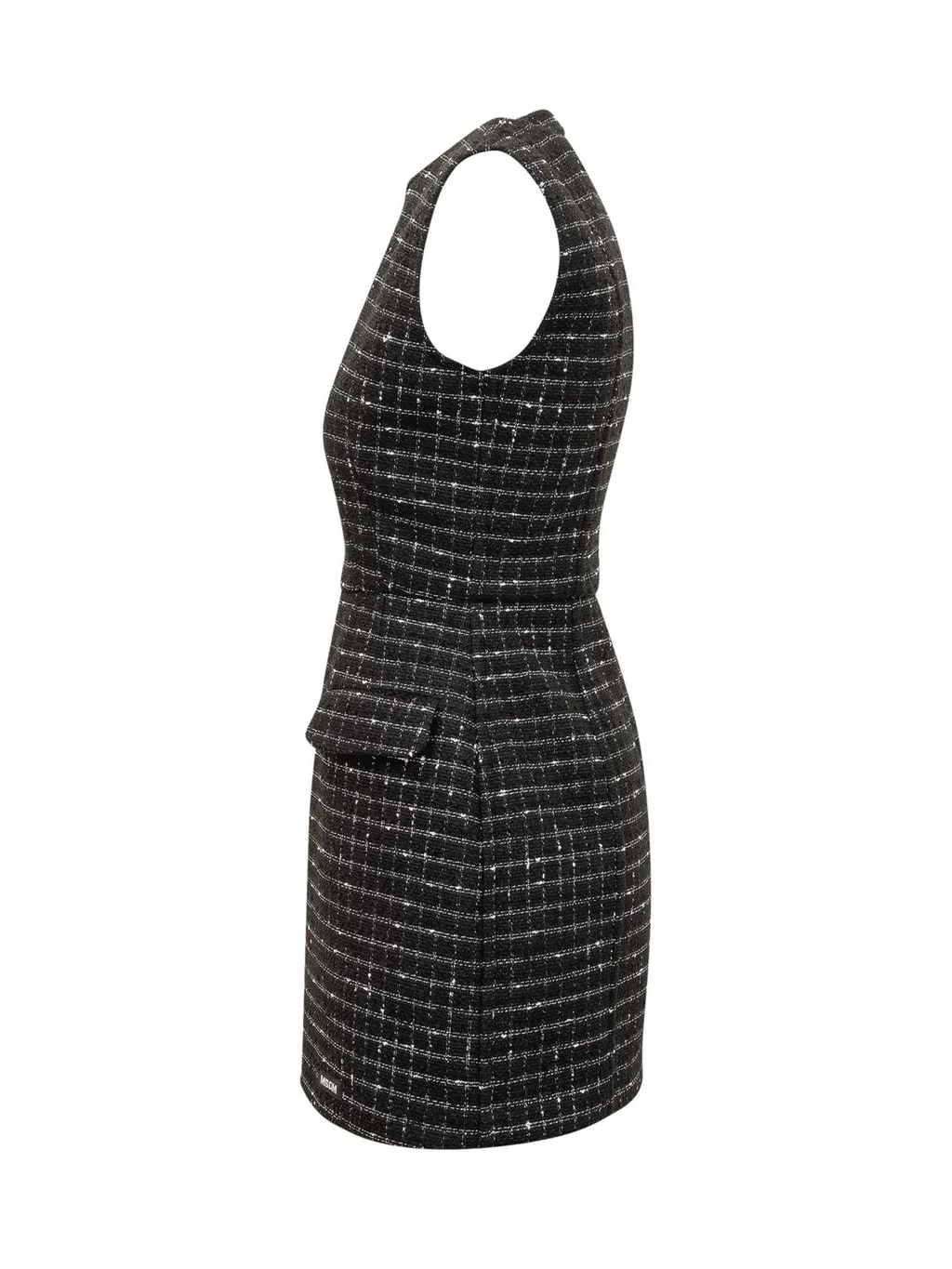 Checked Embellished Sleeveless Tweed Mini Dress