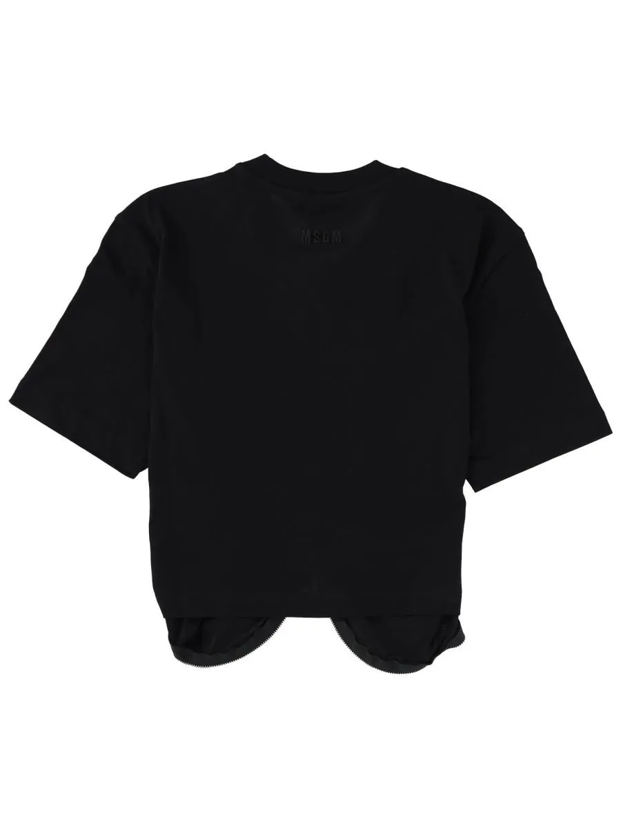 Zip-Detail Gathered T-Shirt