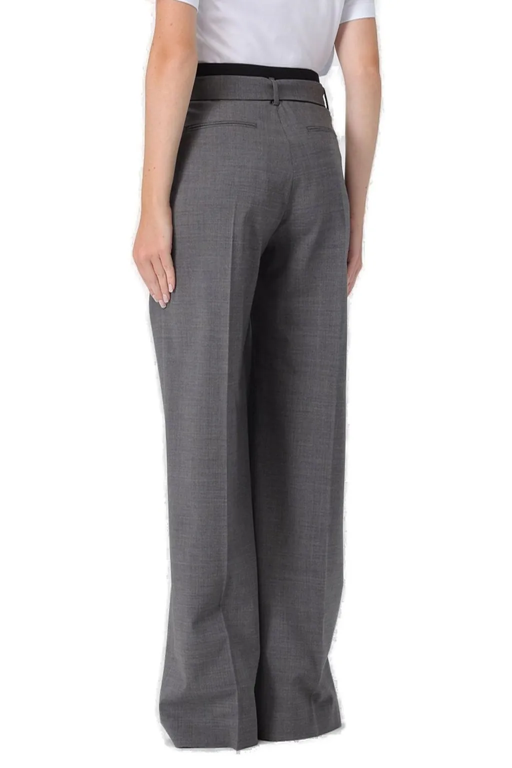 Belted Pleated Straight Leg Trousers
