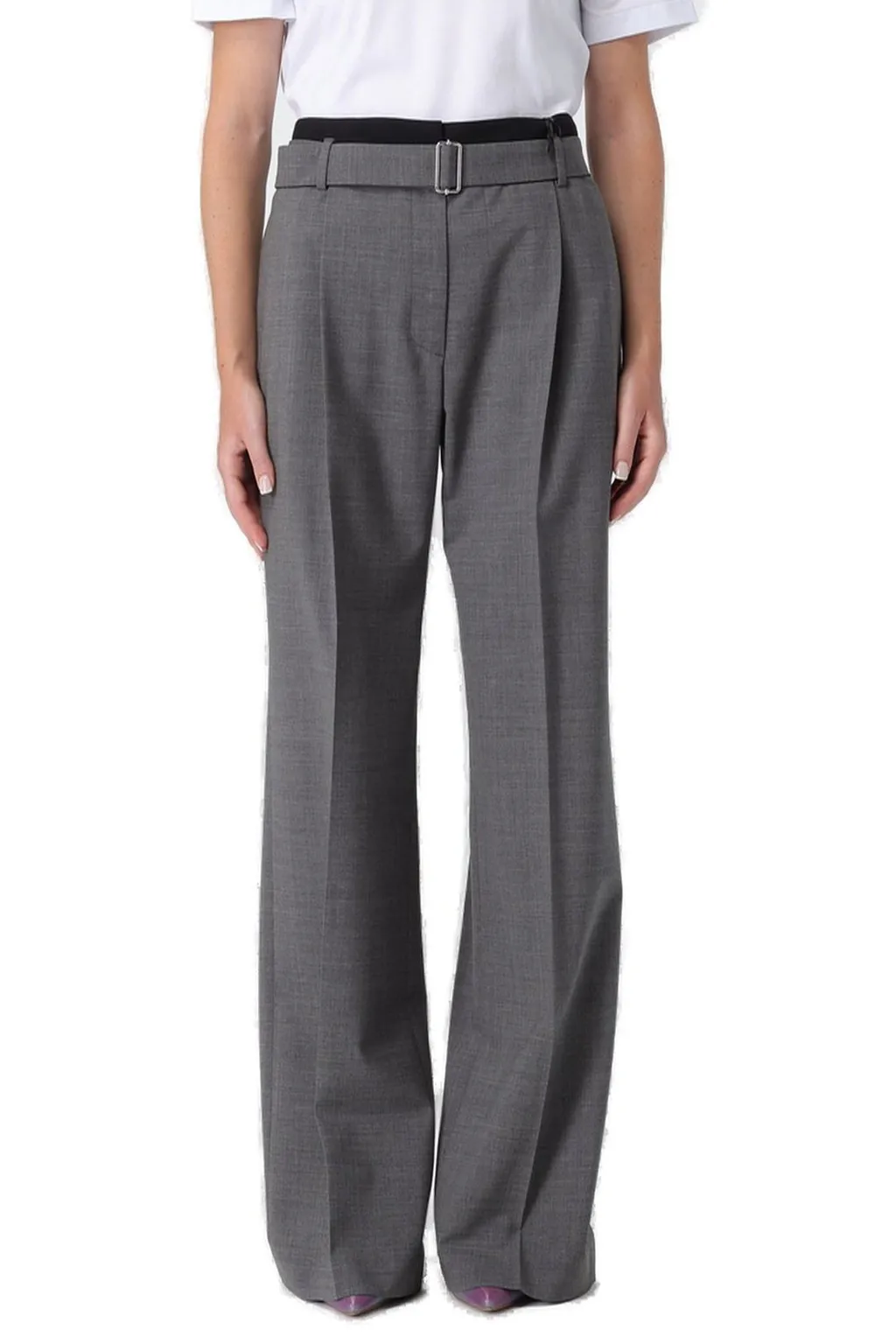 Belted Pleated Straight Leg Trousers