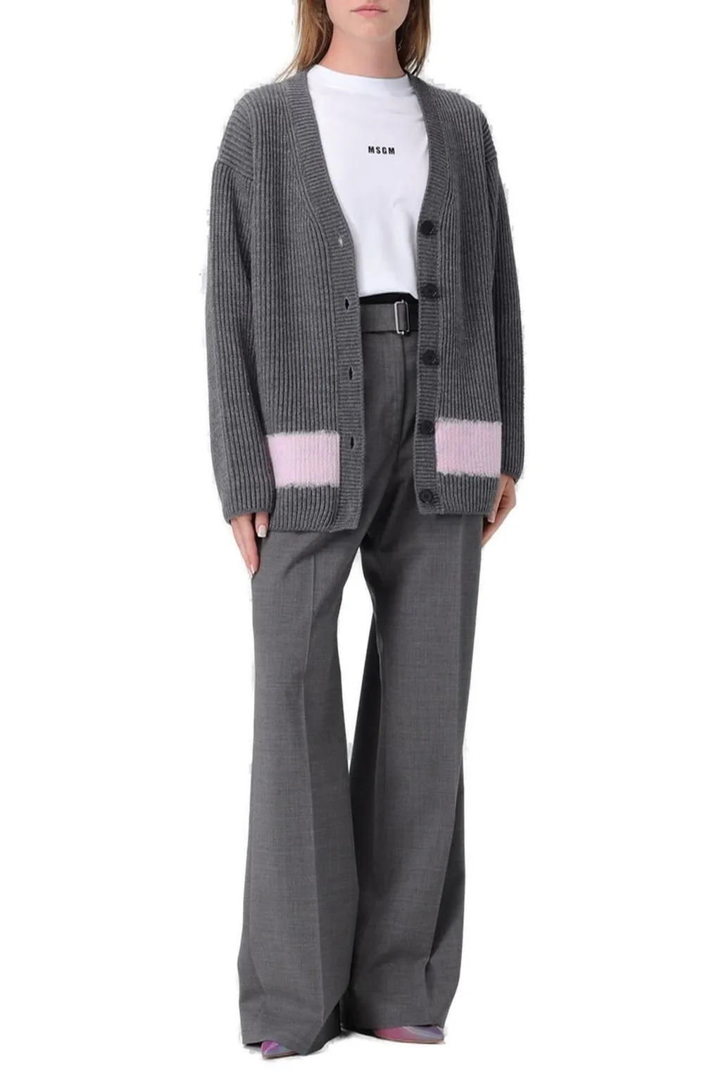 Belted Pleated Straight Leg Trousers
