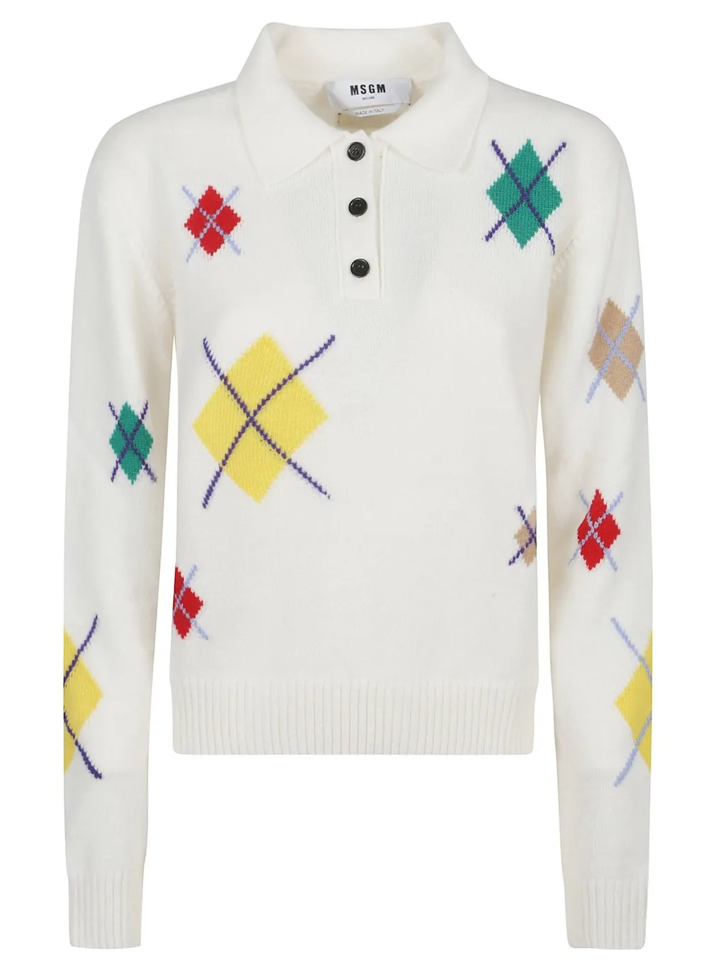 Argyle Pattern Long-Sleeved Polo Shirt