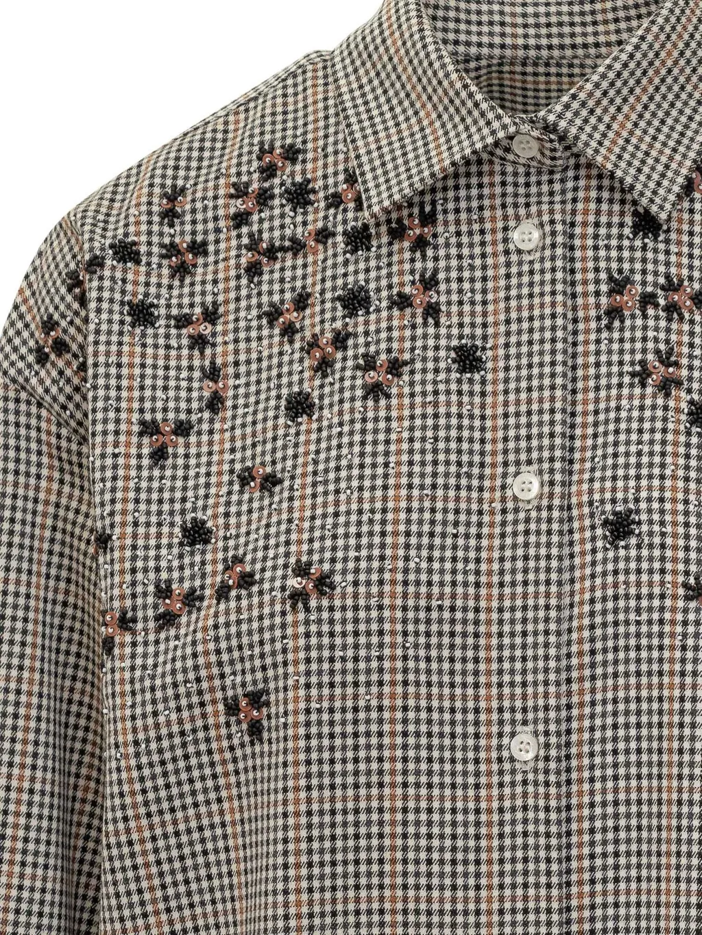 Long Sleeved Checked Embellished Shirt