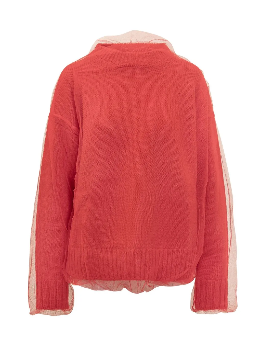 Crew Neck Tulle-Overlay Jumper