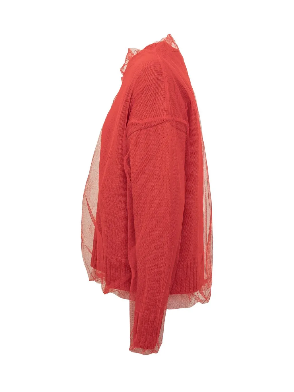 Crew Neck Tulle-Overlay Jumper