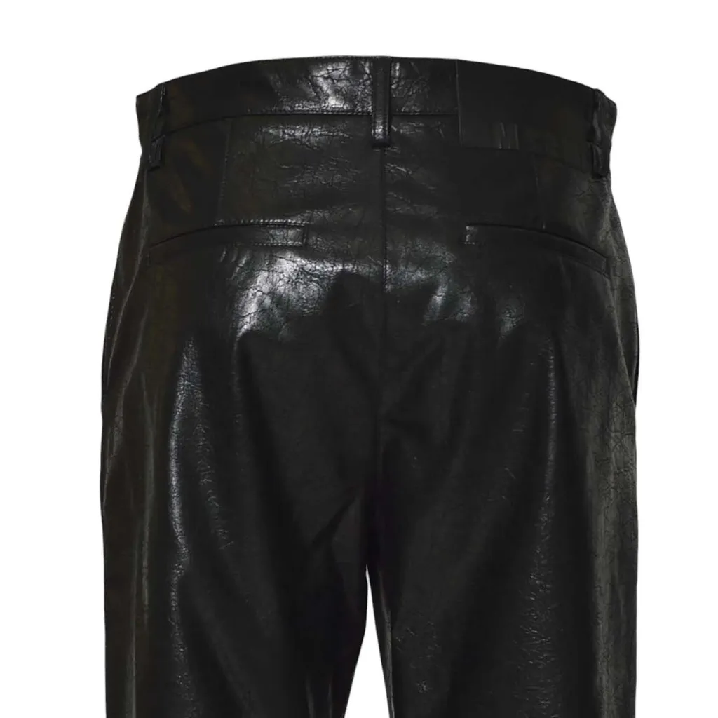 Crackled Faux Leather Flared Trousers