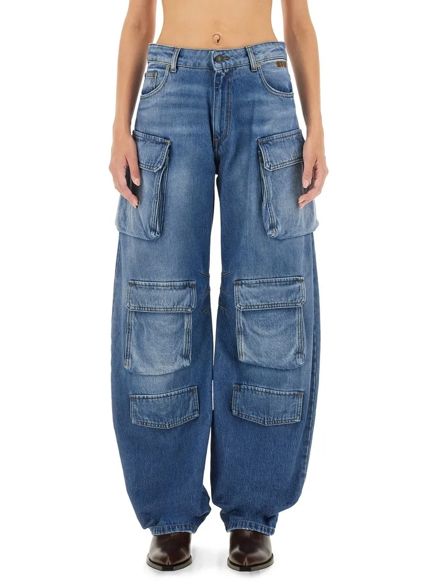 Pre-Washed Denim Cargo Jeans