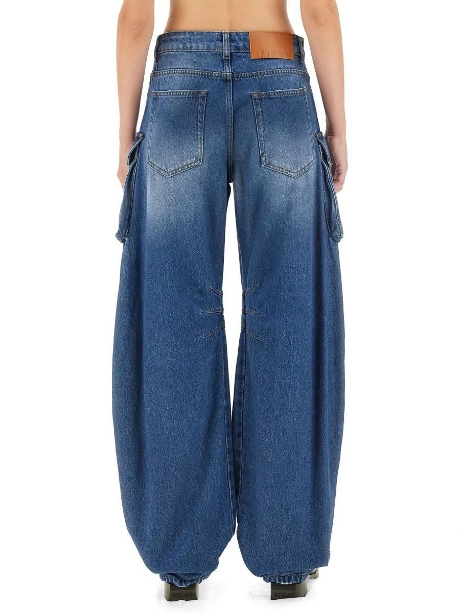 Pre-Washed Denim Cargo Jeans