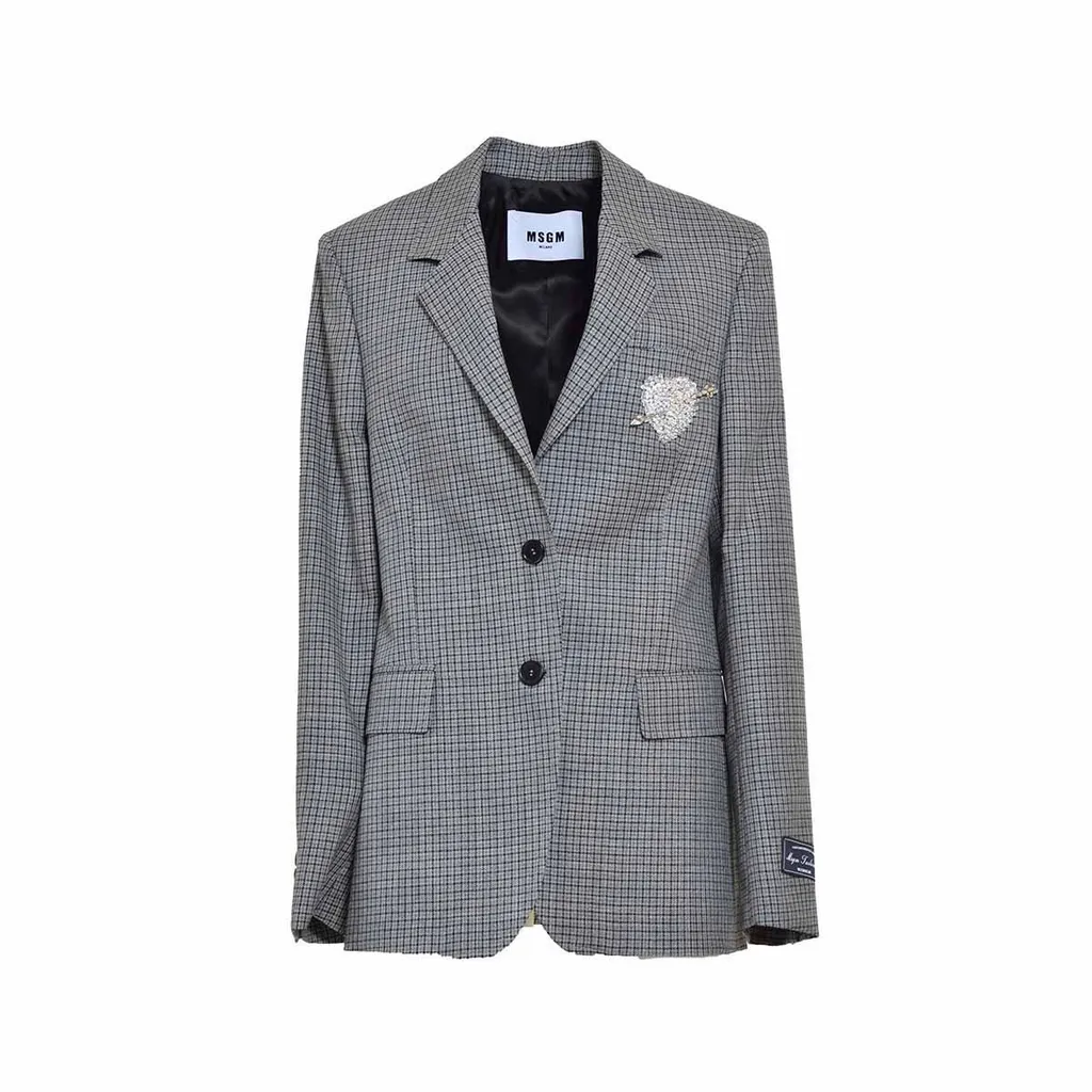 Embellished Single Breasted Checked Blazer