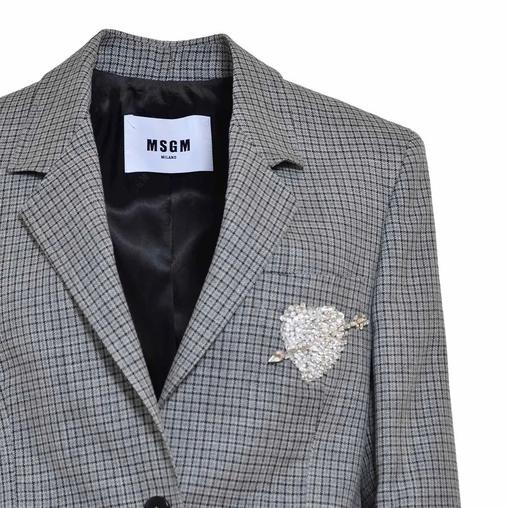 Embellished Single Breasted Checked Blazer