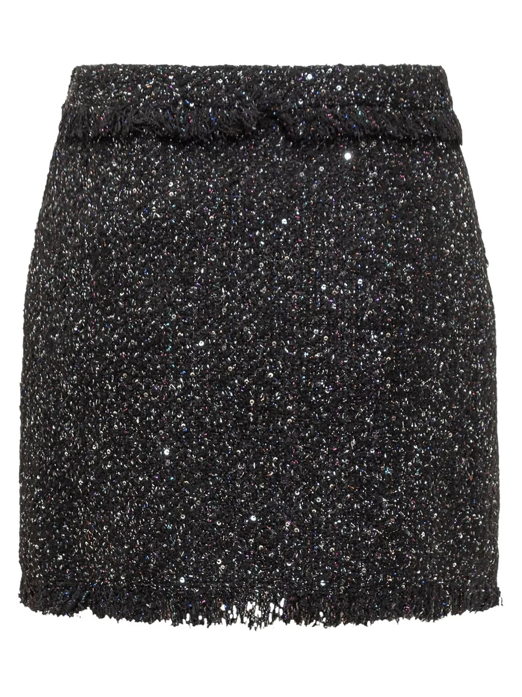 High-Waist Frayed-Trim Boucle Mini Skirt