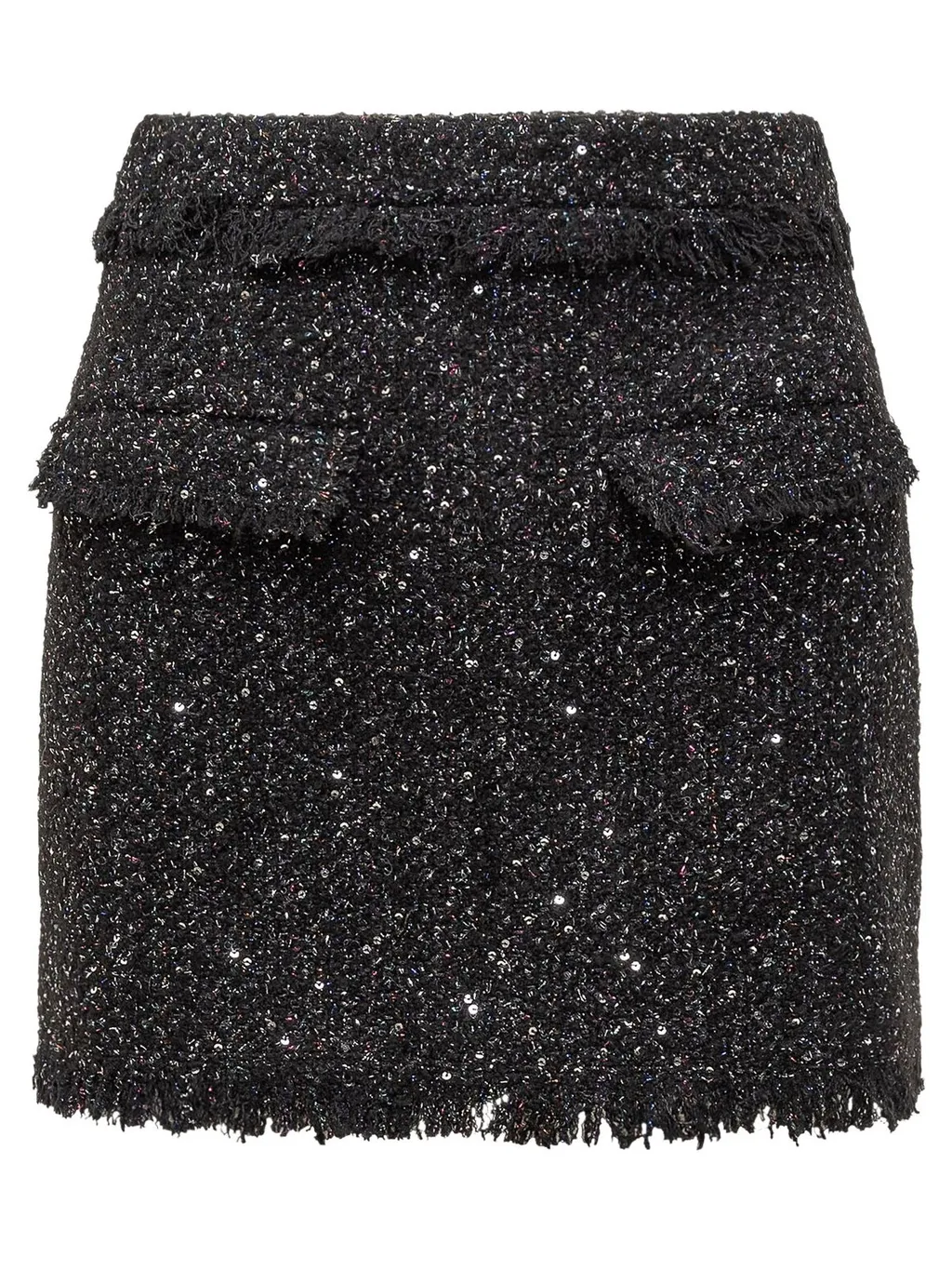 High-Waist Frayed-Trim Boucle Mini Skirt