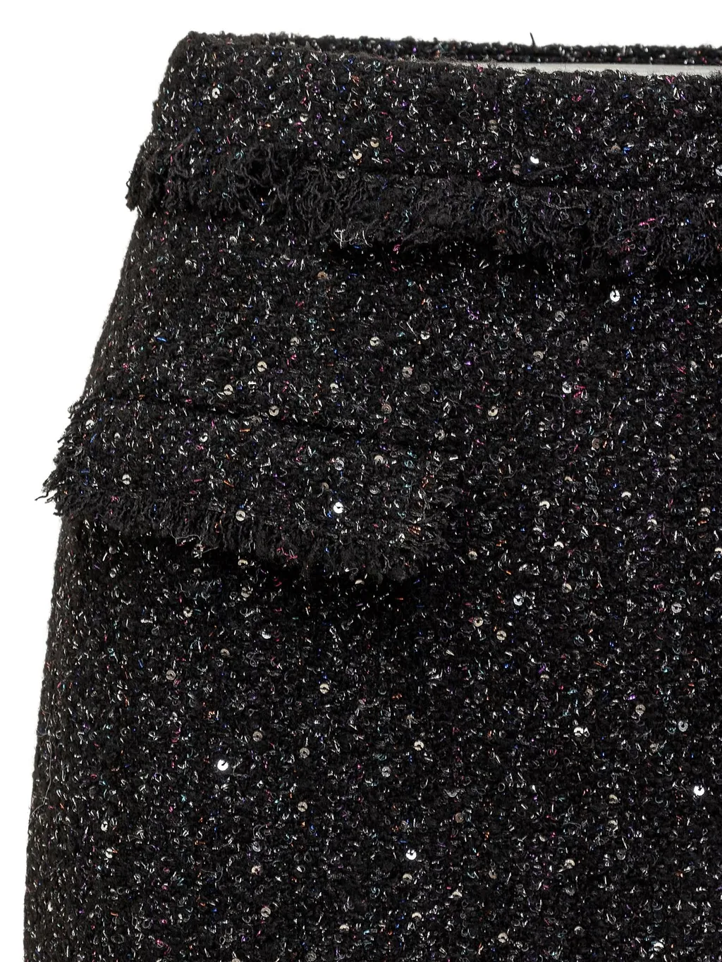 High-Waist Frayed-Trim Boucle Mini Skirt