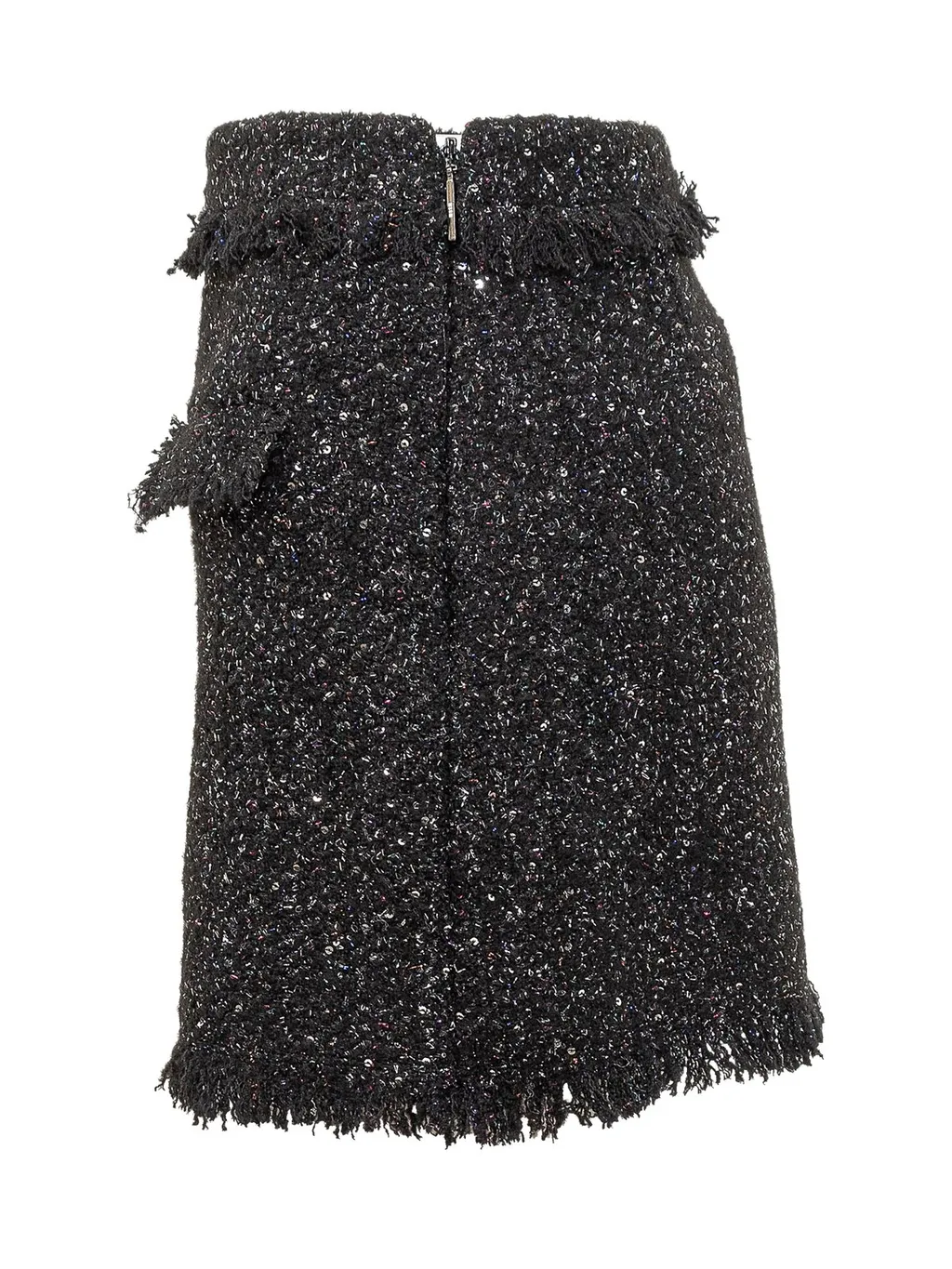 High-Waist Frayed-Trim Boucle Mini Skirt