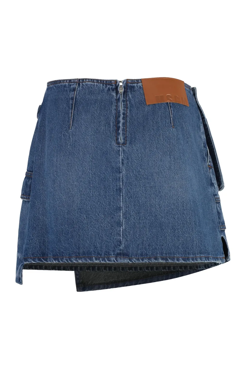 Asymmetric Denim Mini Skirt