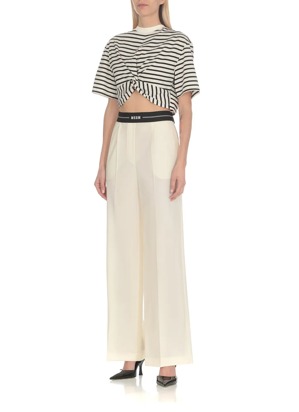 Logo Waistband Wide-Leg Pants