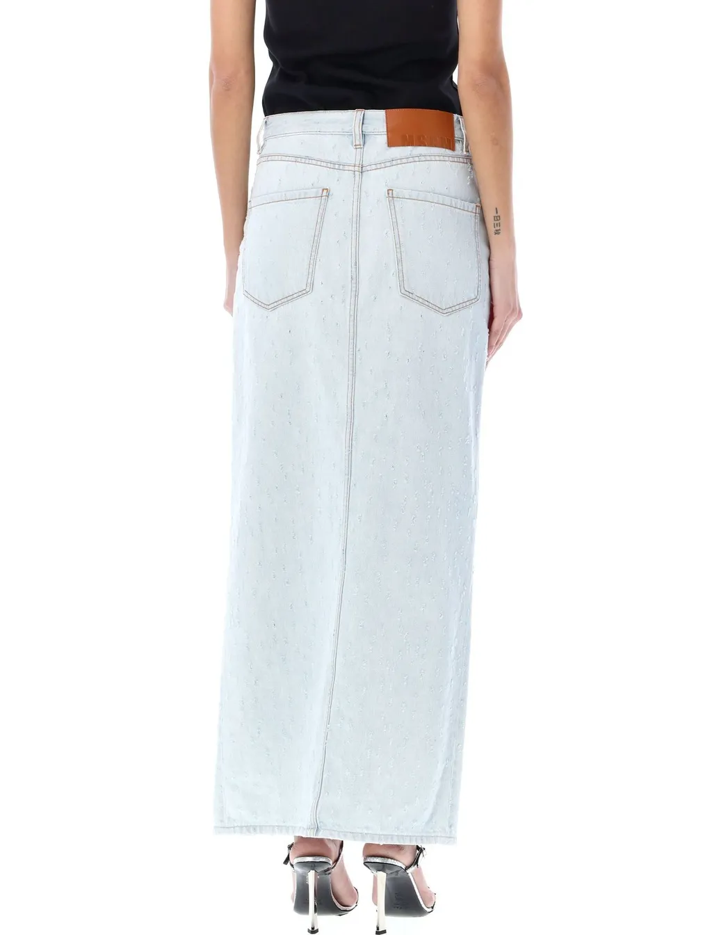 Front-Slit Denim Midi Skirt