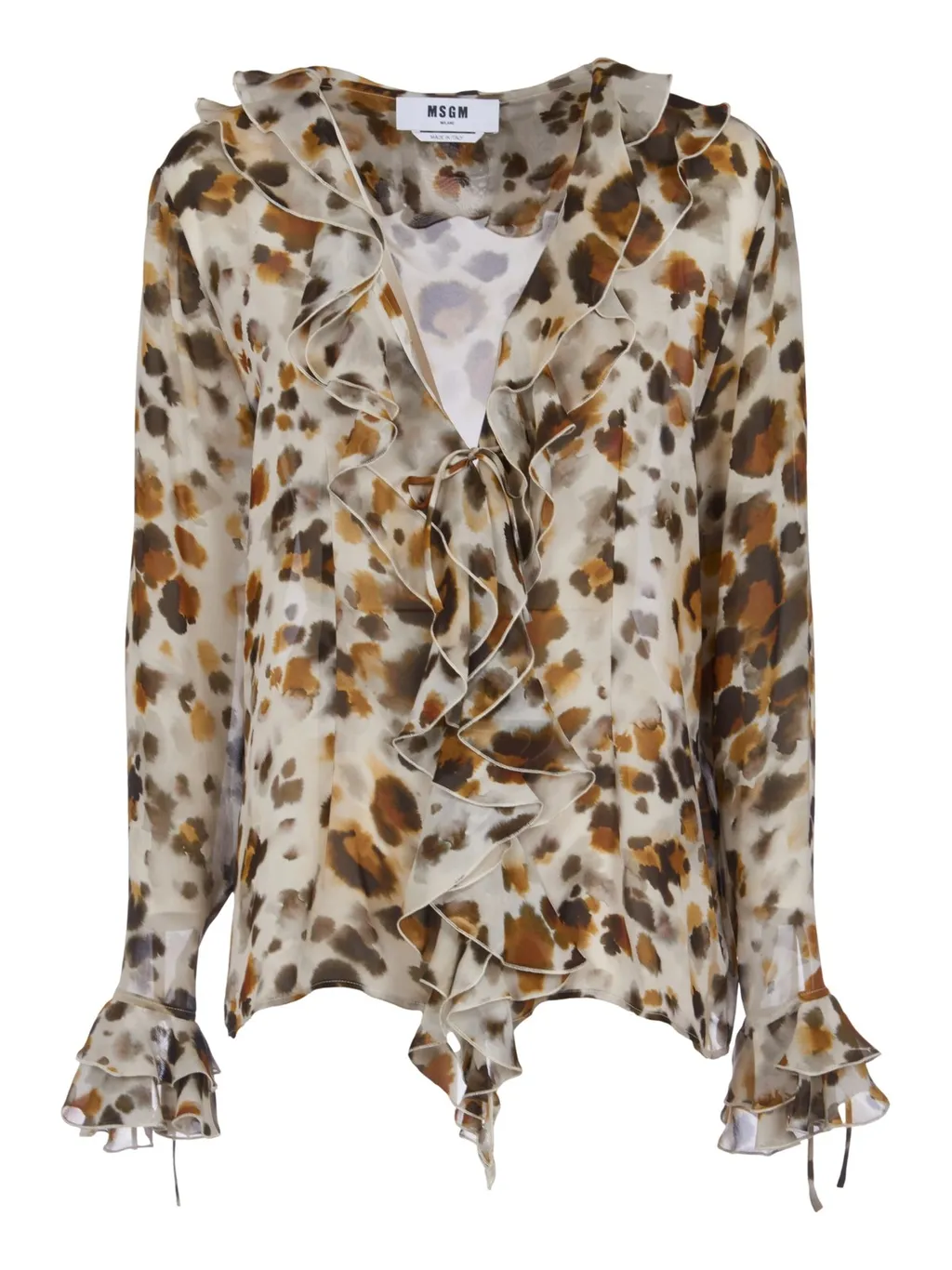 Abstract-Printed Ruffled Chiffon Blouse