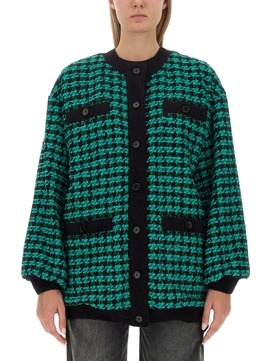 Houndstooth-Pattern Tweed Cardi-Coat