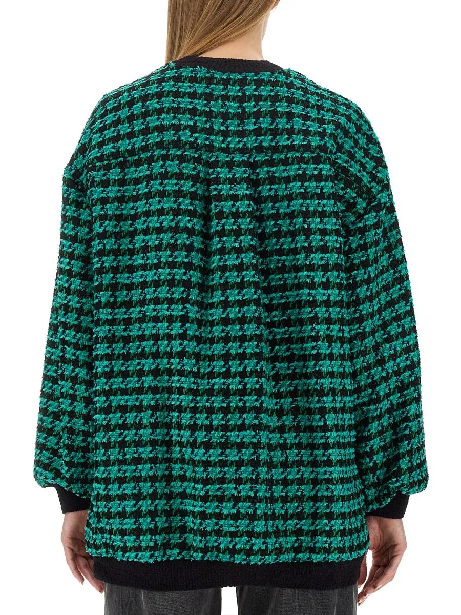 Houndstooth-Pattern Tweed Cardi-Coat