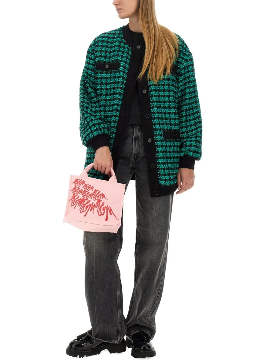 Houndstooth-Pattern Tweed Cardi-Coat