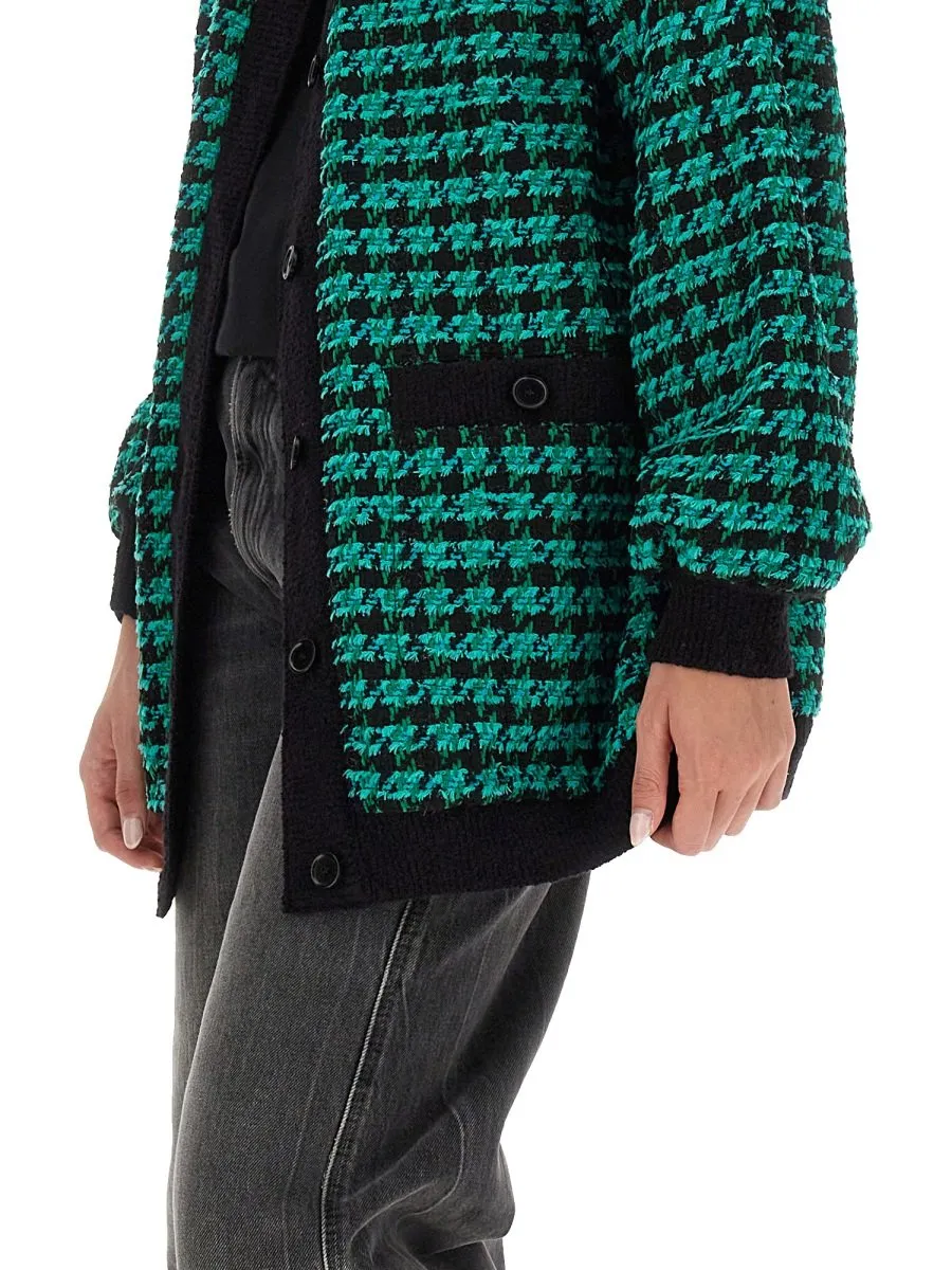 Houndstooth-Pattern Tweed Cardi-Coat