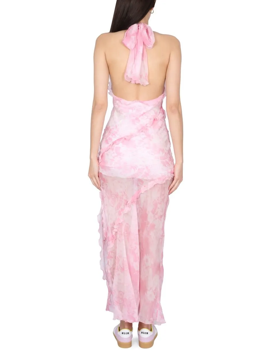 Sheer Ruffle-Detailed Sleeveless Maxi Dress