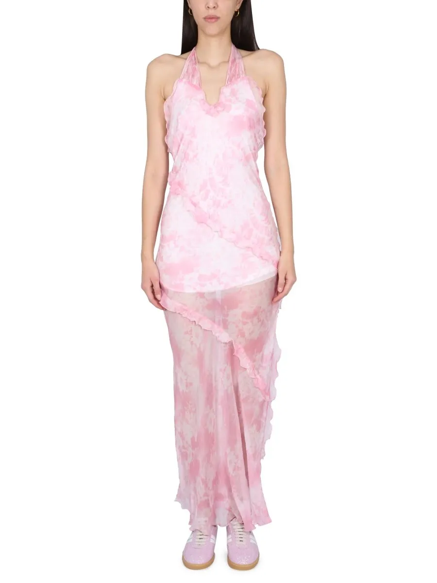 Sheer Ruffle-Detailed Sleeveless Maxi Dress
