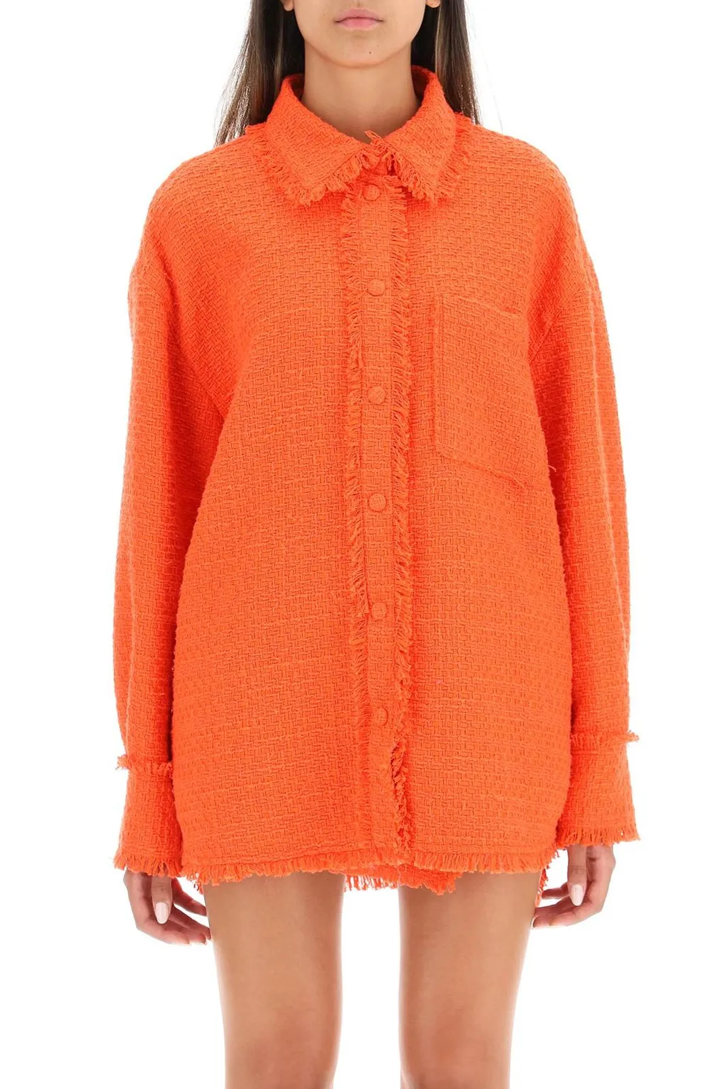 Button-Up Tweed Knit Overshirt