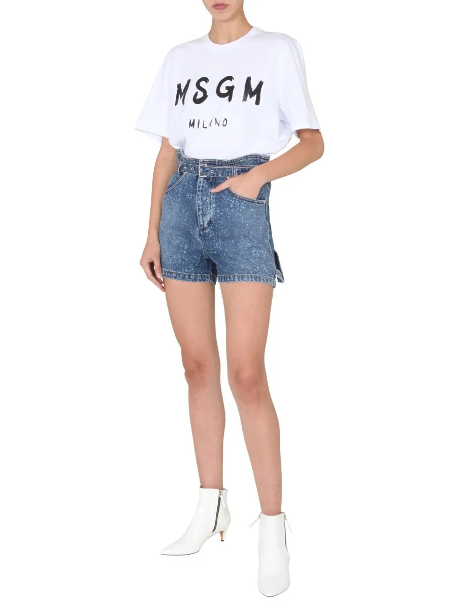 Paint-Splatter Printed Denim Shorts