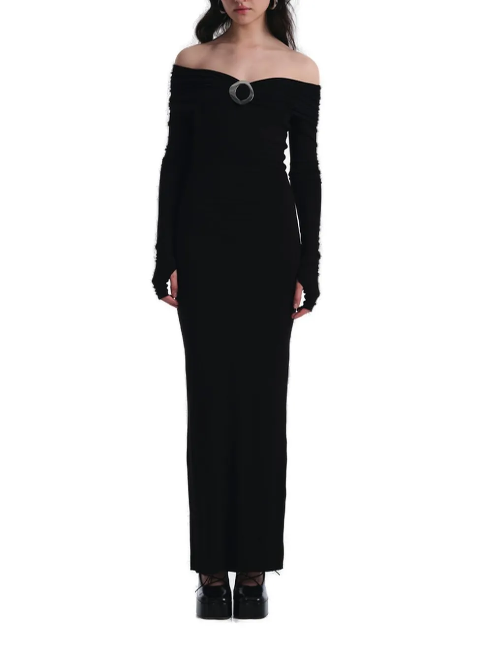 Amara Buckle 2.6 Off-Shoulder Maxi Dress