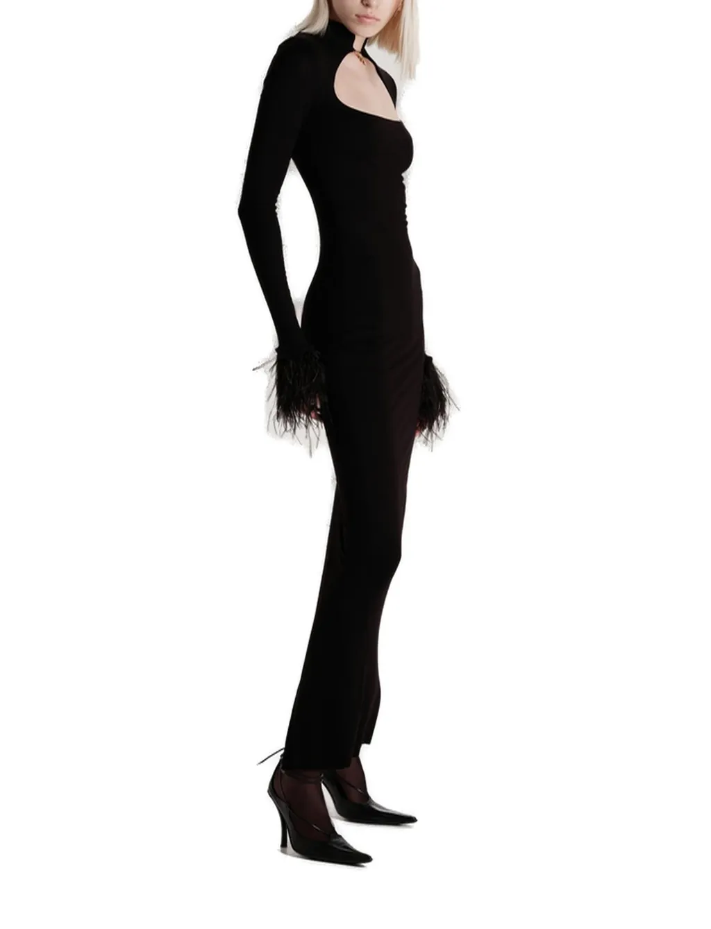 Cindy Square-Neck Feather Trim Dress