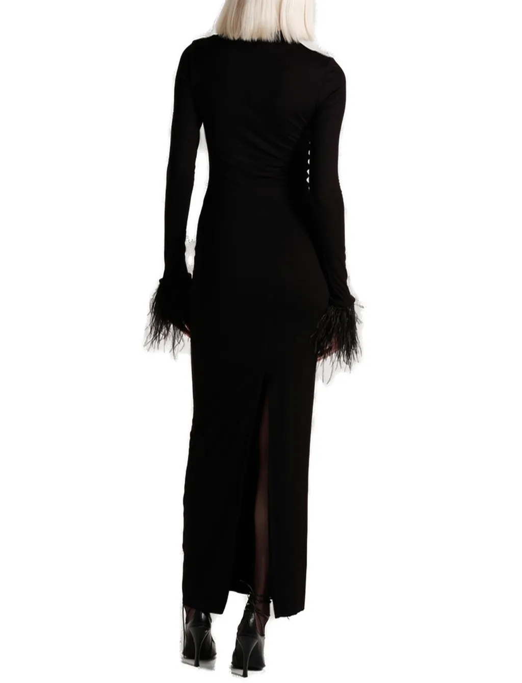 Cindy Square-Neck Feather Trim Dress