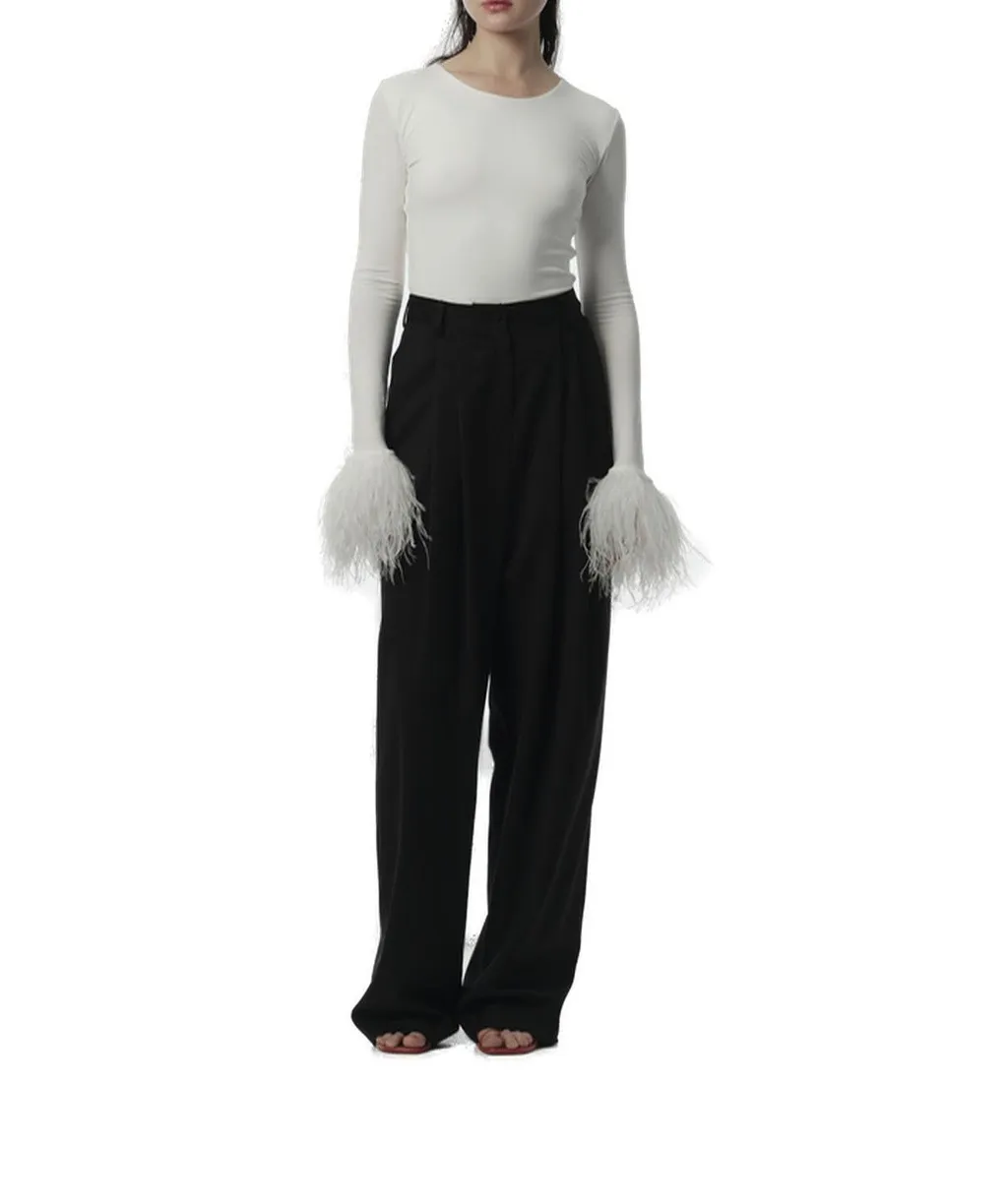 Elektra Feather-Trim Stretch Crewneck Blouse