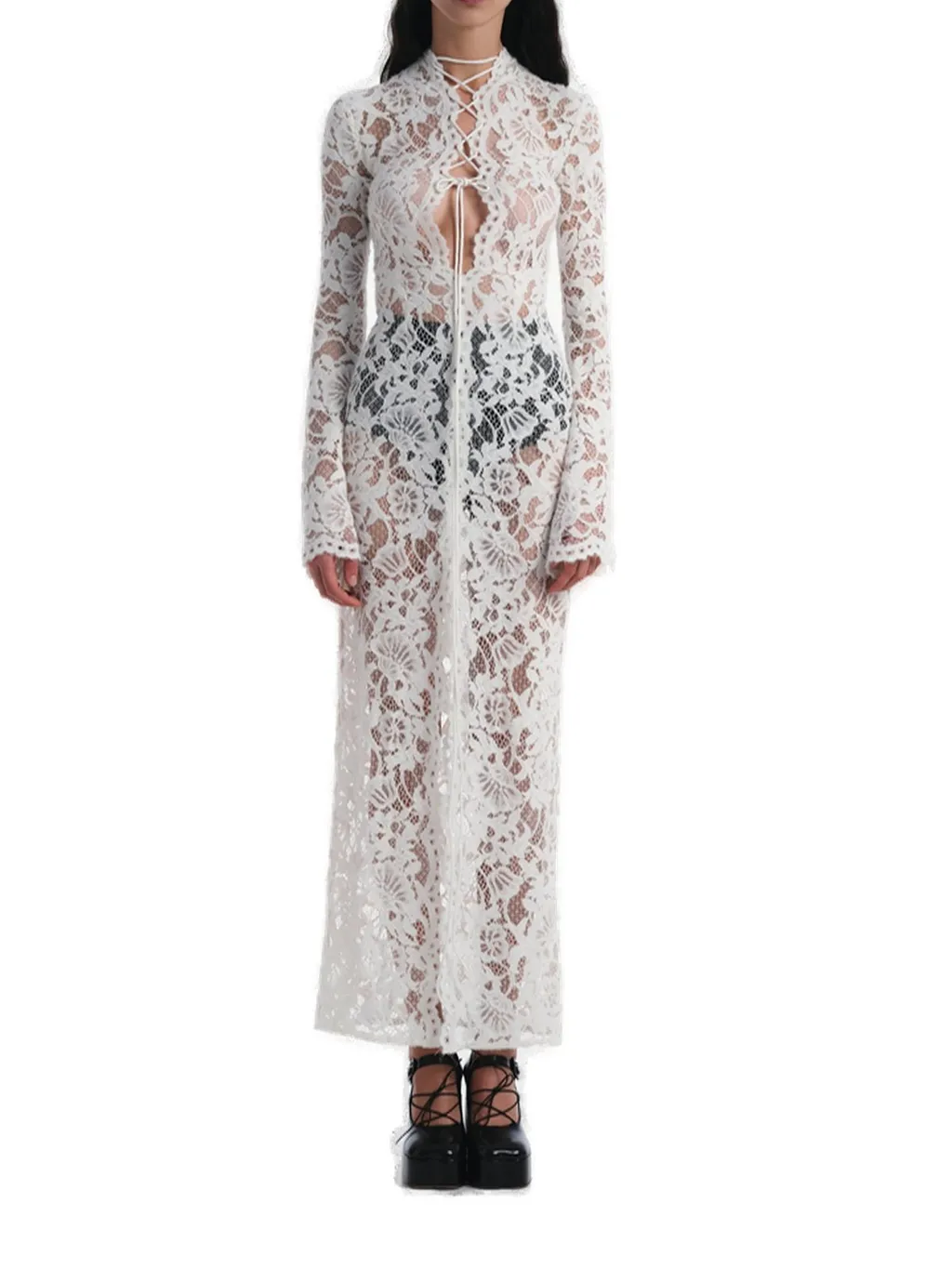 Sally Semi-Sheer Lace Midi Dress
