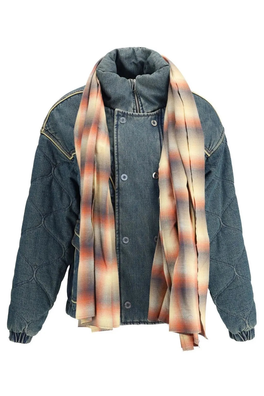 Quilted Denim Jacket With Scarf