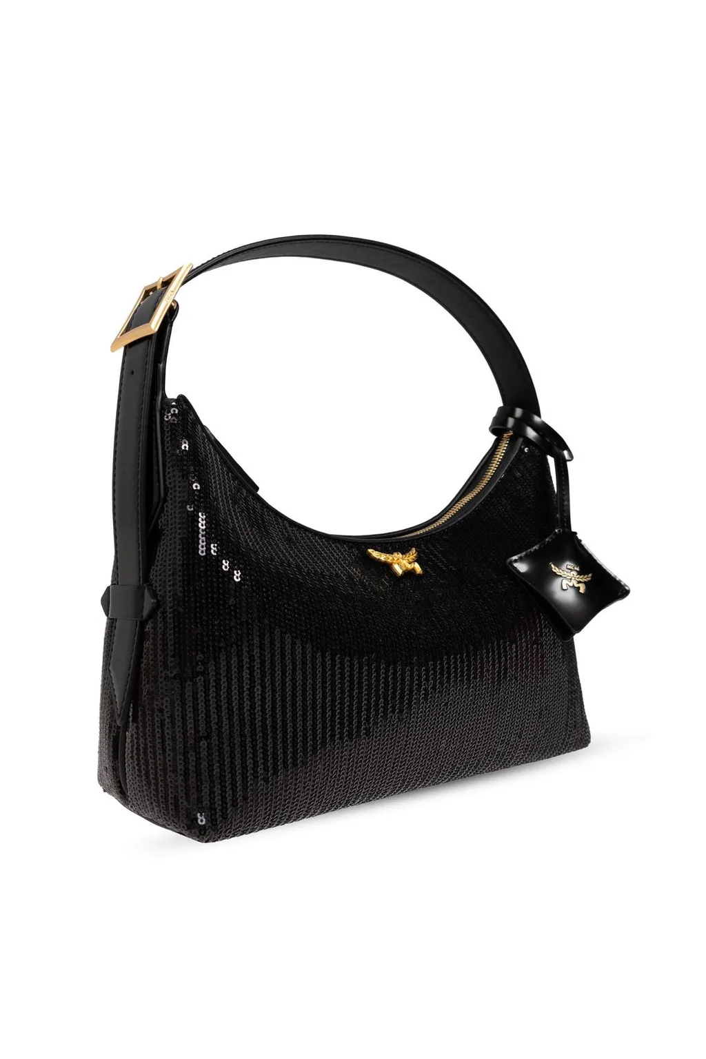 Sequinned Logo Plaque Shoulder Bag