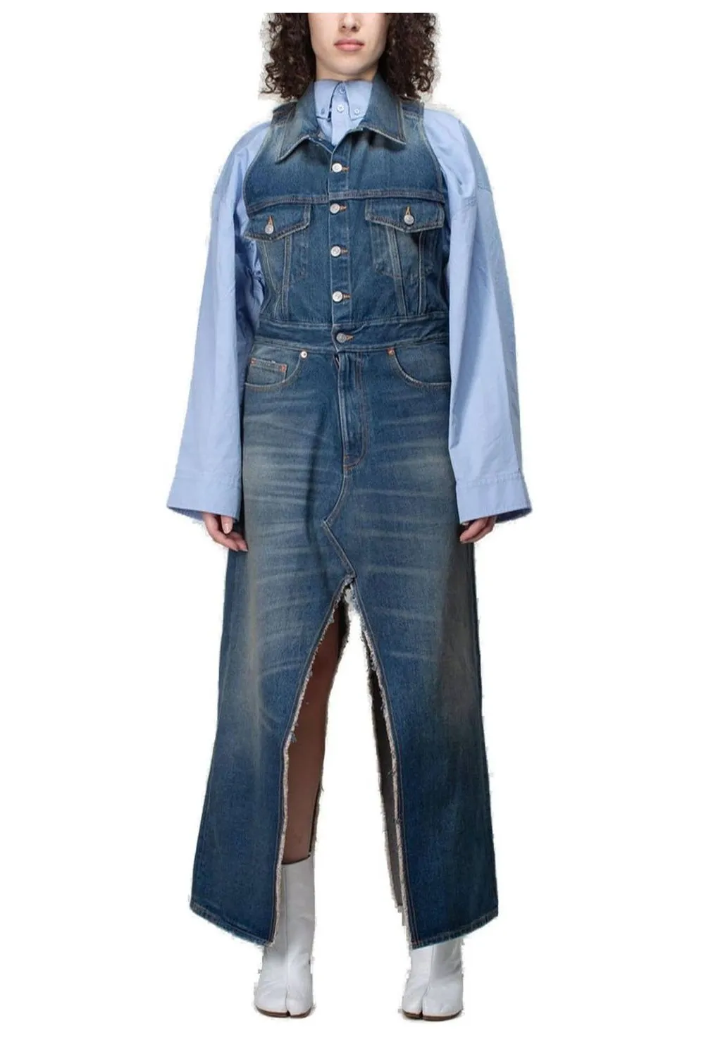 Front-Slit Denim Dress