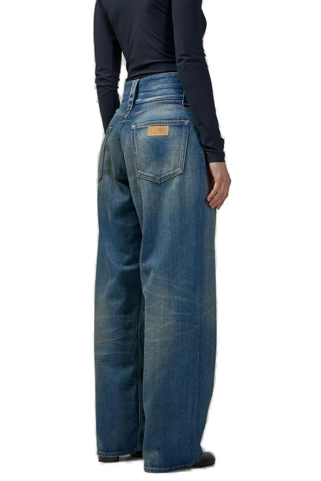 Faded Straight-Leg Drawstring Jeans