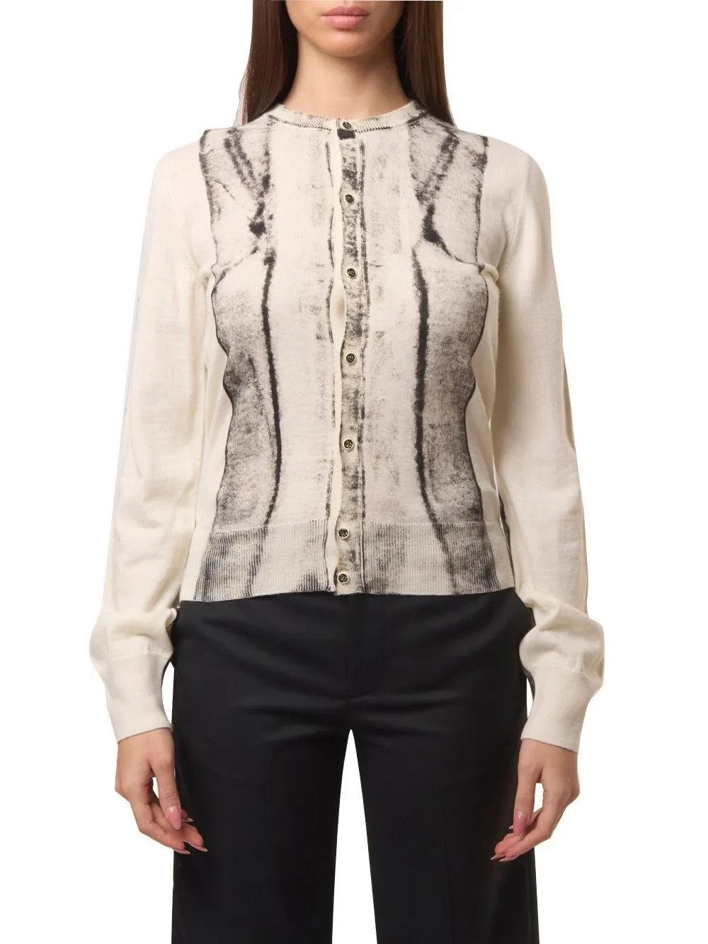 Cardigan-Print Crewneck Jumper