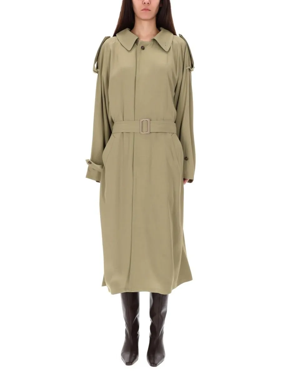 Belted Panel-Detail Trench Coat