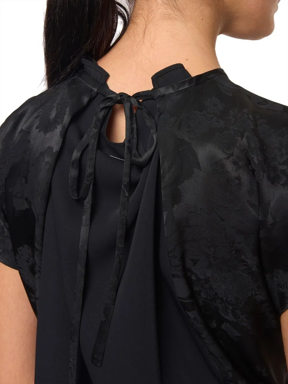 Floral-Brocade Peplum Hem Blouse