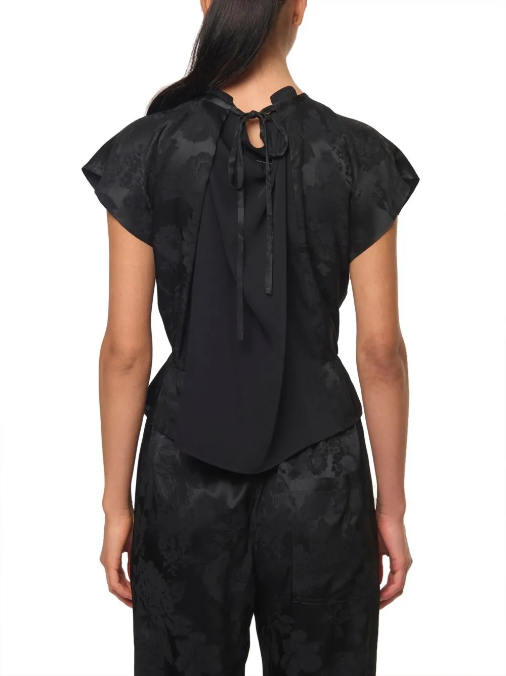 Floral-Brocade Peplum Hem Blouse