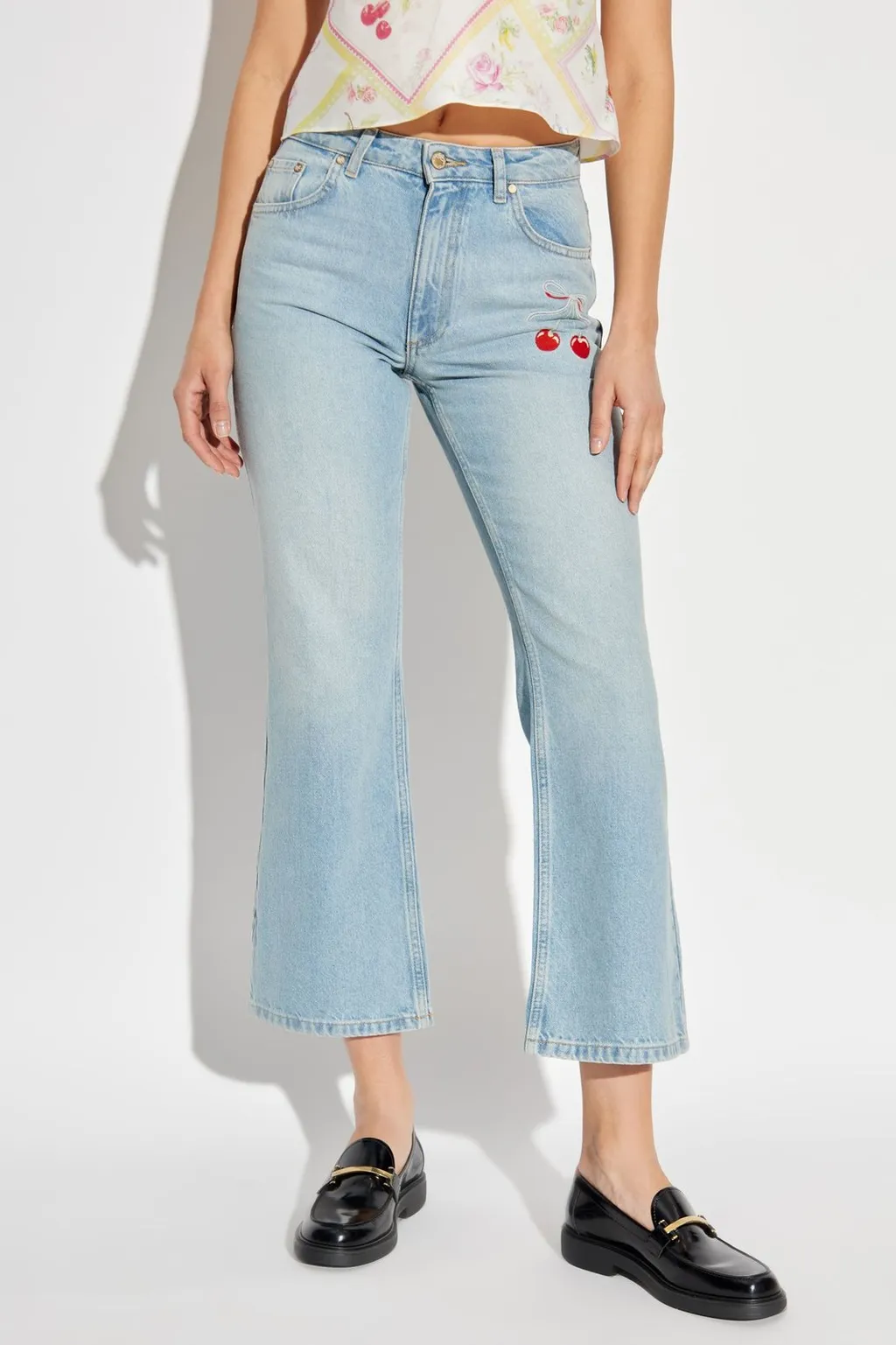 Cherry Embroidered Jeans
