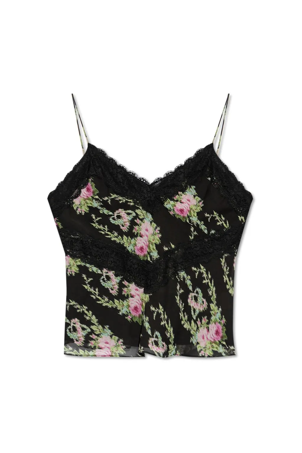 Floral Lace Trim Camisole Top