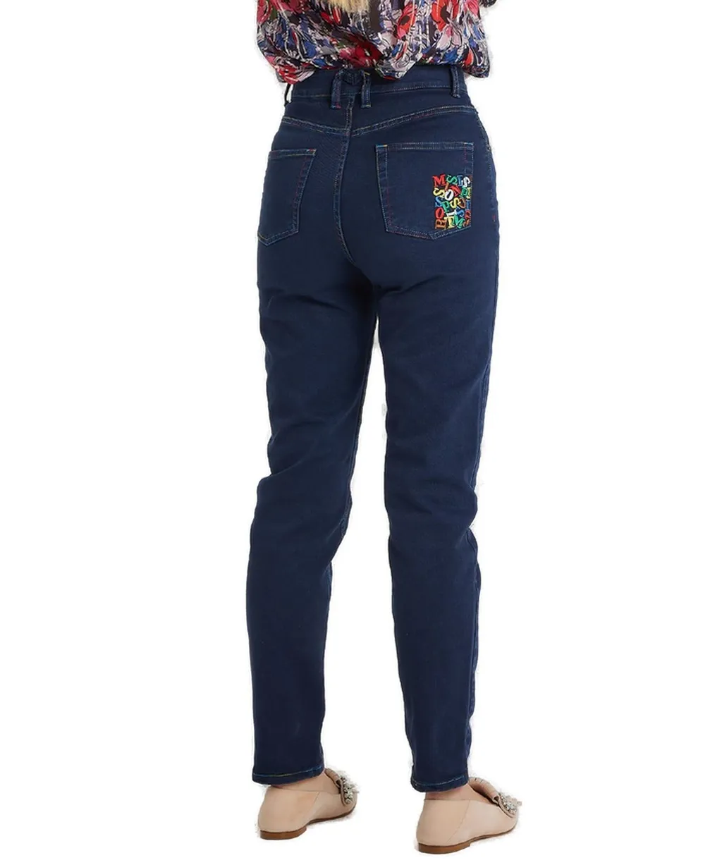 Logo Embroidered High-Waisted Jeans